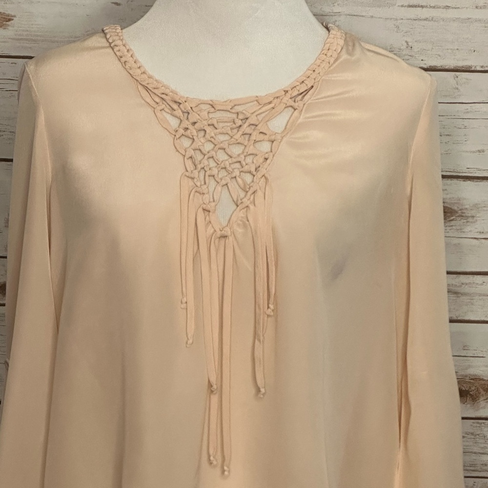 Rebecca Taylor light pink coquette silk braided neckline blouse Size 6 - Picture 2 of 11